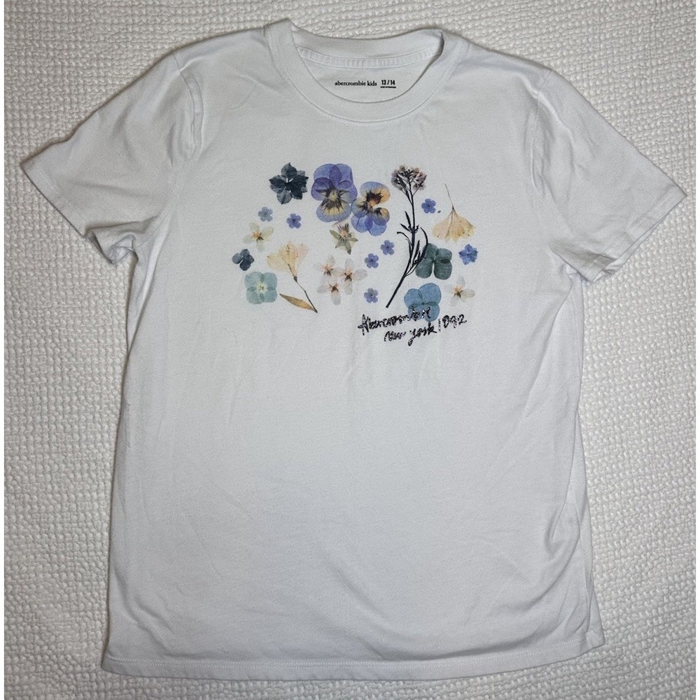 Abercrombie Kids Floral Graphic Tee White Short Sleeve T-Shirt Girls Size‎ 13/14
